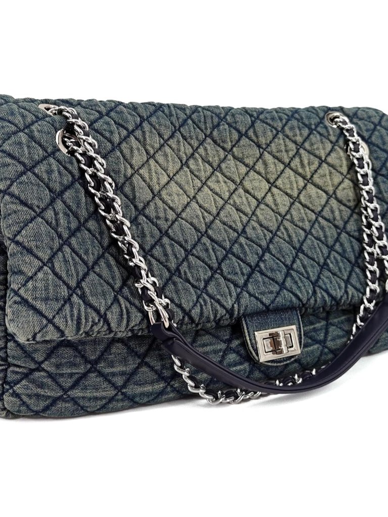 Extra Large Quilted Denim Purse,Oversize Shoulder Bags For Women, Crossbody Flap